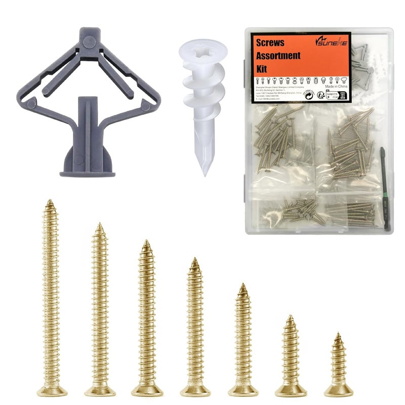 SUNEKE Drywall Anchors & Screws Assortment Kit 170PCS, 30 Plastic Wall Anchors & 140 6# Zinc Philips Flat Head Screws with Organizer Box & 1 Phillips PH2#2 Long Bit - Image 1